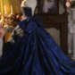 Navy Blue Strapless Waist-Cinched Puffball Skirt Ball Gown, Bridal Gown R7349