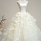 Light apricot strapless, fitted waist, full skirt, long ball gown, bridal dress R8900