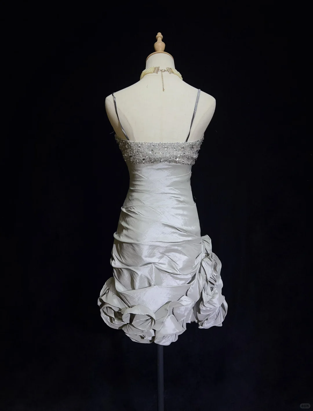 Light grey strapless tube top with rhinestones, slim waist and floral skirt, homecoming dress R4972