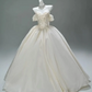 White tube top slim waist puffy long dress bridal gown R5751