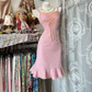 Pink halter-neck fitted short ball gown R7576