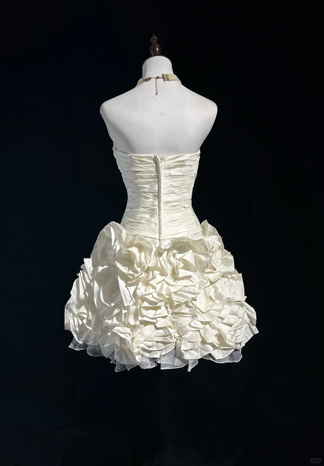 White tube top pleated waist bud skirt short skirt homecoming dress R4931