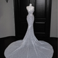 White suspender sequined waist slim hip fishtail long skirt, prom dress R5669