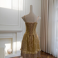 Gold Sequined Strapless Waist Slim Fit Sexy Short Skirt Homecoming Dress R5013