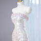 White iridescent sequined strapless fitted waist sexy long ball gown/bridal dress R9020