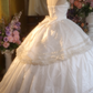 White strapless fitted waist lace-trimmed ball gown/bridal dress R7276