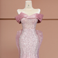 Light pink off-shoulder fitted waist bodycon sexy long ball gown R8409
