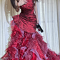 Burgundy strapless fitted waist long sexy and elegant ball gown R8687