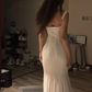 White halter-neck fitted bodycon fishtail ball gown R8093
