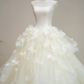 Light apricot strapless, fitted waist, full skirt, long ball gown, bridal dress R8900