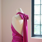 Rose pink halter neck fitted waist backless sexy long ball gown R8469