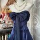 Navy blue strapless, fitted A-line long dress, ball gown R6343
