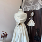 White satin elegant neckline design waist slimming short skirt homecoming dress R4282