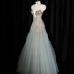 Light green strapless fitted long ball gown R8930