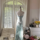 Light gray-blue halter-neck fitted waist sexy long ball gown R7770