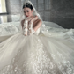 White strapless lace waist slim fit puffy skirt floor-length bridal gown R6045