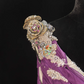 Purple halter neck, fitted waist, long skirt ball gown R8691