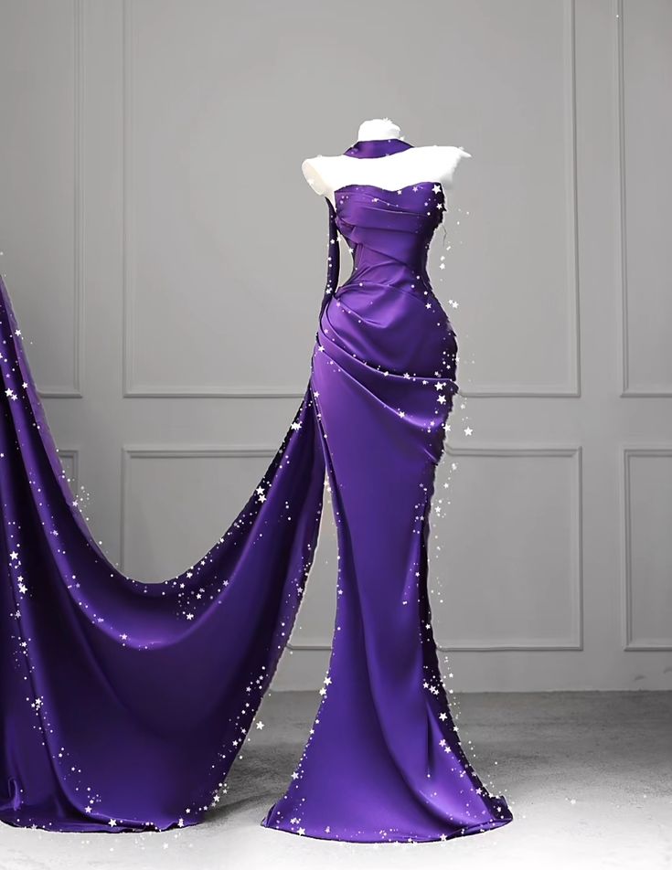 Purple tube top waist slim fishtail sexy long skirt, prom dress R5307