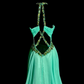Green halter-neck, fitted waist, sexy long ball gown R6624