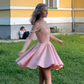 Pink suspender waist slim A-line short skirt homecoming dress R5593