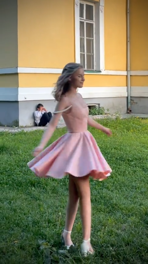 Pink suspender waist slim A-line short skirt homecoming dress R5593