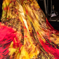 Yellow tie-dye red strapless fitted waist slimming long ball gown R6943