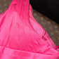 Rose pink off-shoulder fitted waist bodycon long ball gown R6983