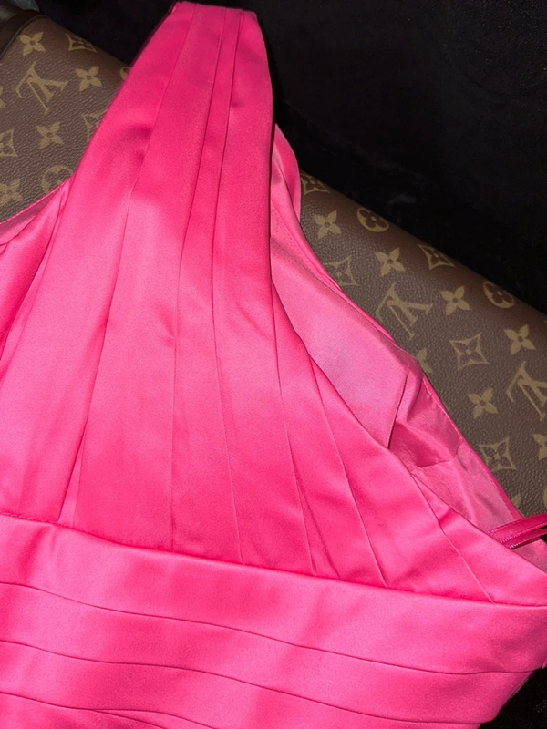 Rose pink off-shoulder fitted waist bodycon long ball gown R6983