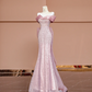 Light pink off-shoulder fitted waist bodycon sexy long ball gown R8409