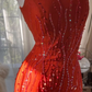 Red halter-neck fitted bodycon long ball gown R6544