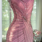 Light pink gradient halter top, fitted waist, elegant tassel skirt, ball gown R7658