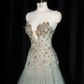 Light green strapless fitted long ball gown R8930