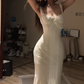White halter-neck fitted bodycon fishtail ball gown R8093