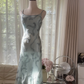 Light gray-blue halter-neck fitted waist sexy long ball gown R7770