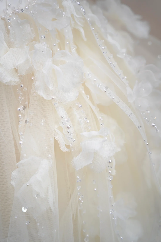 Light apricot strapless, fitted waist, full skirt, long ball gown, bridal dress R8900