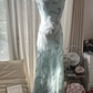 Light gray-blue halter-neck fitted waist sexy long ball gown R7770
