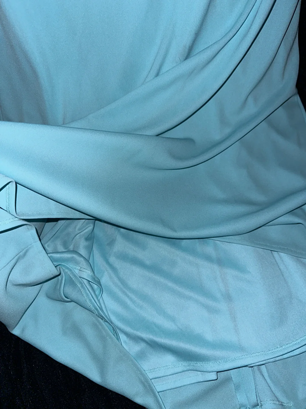 Light blue halter neckline with beaded details, fitted waist, elegant long ball gown R6903