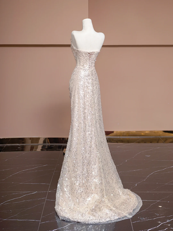 Light pink strapless, fitted, bodycon, sexy long ball gown/bridal dress R8322
