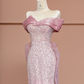 Light pink off-shoulder fitted waist bodycon sexy long ball gown R8409