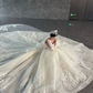 White strapless lace waist slim fit puffy skirt floor-length bridal gown R6045