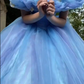 Blue princess dress with slim waist and puffy skirt, prom dress R5354