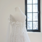 Apricot-colored white floral print off-the-shoulder fitted long ball gown/bridal dress R8499