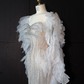 Light gray square neckline fitted long ball gown, bridal dress R8960