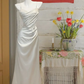 White halter waist pleated satin maxi ball gown R6225