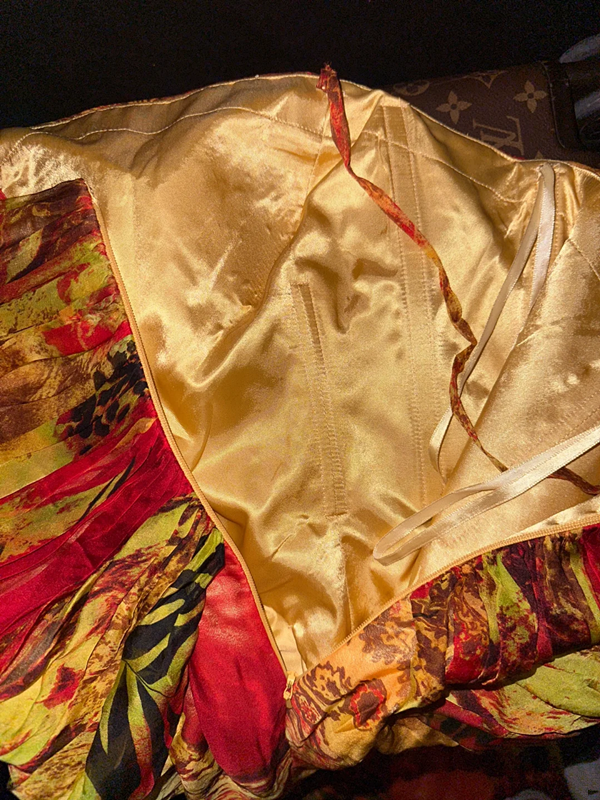 Yellow tie-dye red strapless fitted waist slimming long ball gown R6943