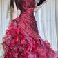 Burgundy strapless fitted waist long sexy and elegant ball gown R8687