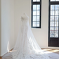 Apricot-colored white floral print off-the-shoulder fitted long ball gown/bridal dress R8499
