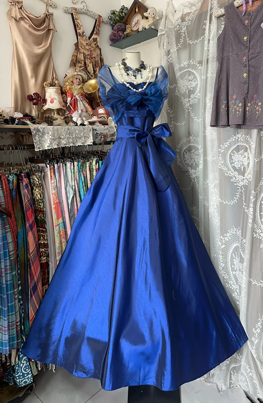 Royal Blue Strapless Retro Elegant Slim Satin A-Line Maxi Ball Gown R6185