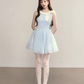 Light blue sleeveless slim waist A-line short skirt homecoming dress R5234