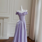 Purple suspender three-dimensional flower neckline fishbone waist slim long skirt homecoming dress R5193
